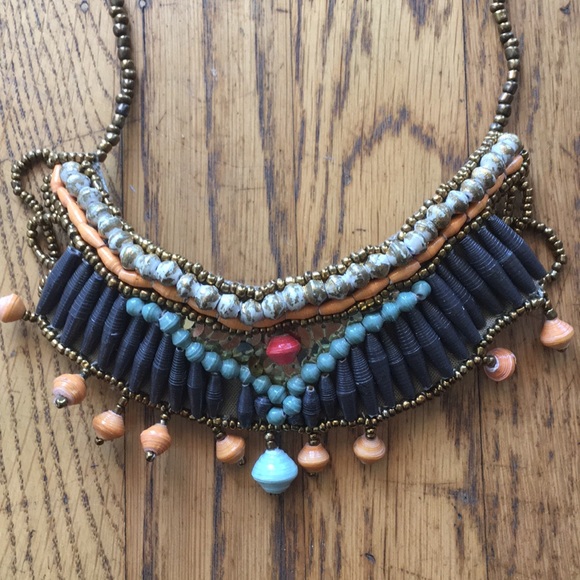 31 bits gold, orange & teal statement necklace - Picture 2 of 4
